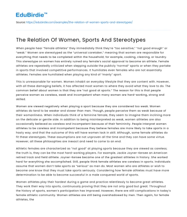 The Relation Of Women, Sports And Stereotypes