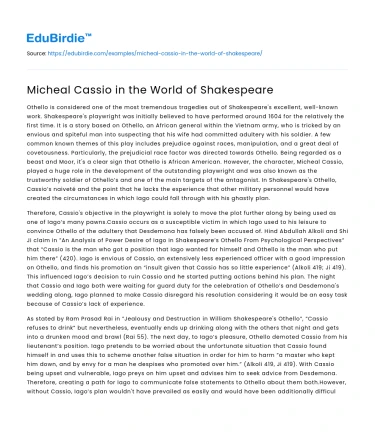 Micheal Cassio in the World of Shakespeare