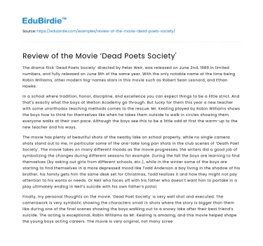 Review of the Movie ‘Dead Poets Society’
