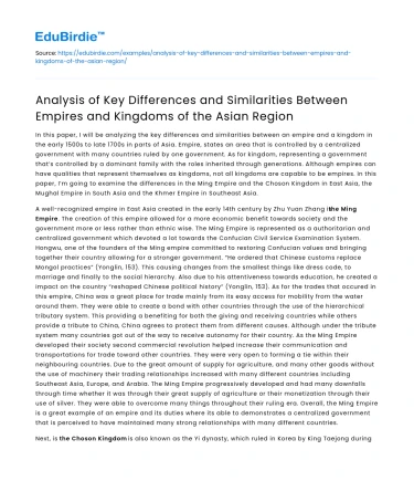 Comparison of Asian Empires and Kingdoms