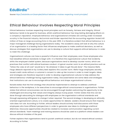 Ethical Behaviour Involves Respecting Moral Principles