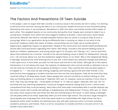 The Factors And Preventions Of Teen Suicide