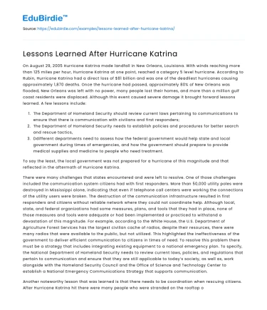 Lessons Learned After Hurricane Katrina
