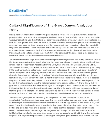 Cultural Significance of The Ghost Dance: Analytical Essay
