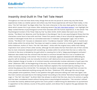 Insanity And Guilt In The Tell Tale Heart