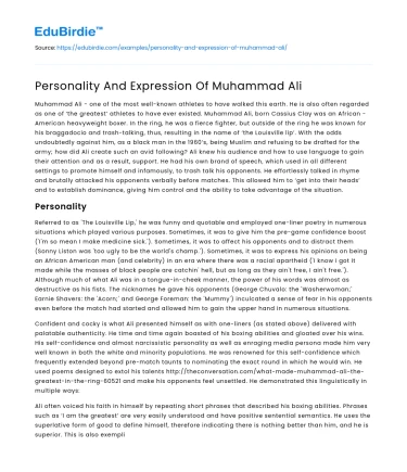 Personality And Expression Of Muhammad Ali