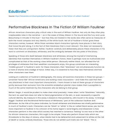 Performative Blackness In The Fiction Of William Faulkner