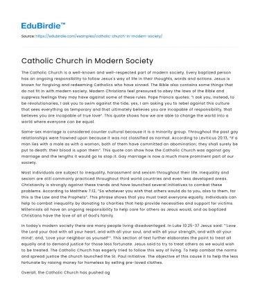Catholic Church in Modern Society