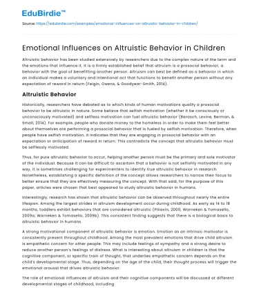 Emotional Influences on Altruistic Behavior in Children