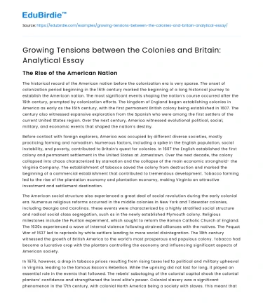 Growing Tensions between the Colonies and Britain: Analytical Essay
