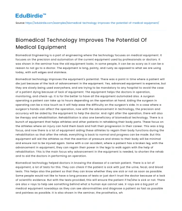 Biomedical Technology Improves The Potential Of Medical Equipment