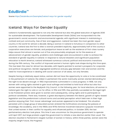 Iceland: Ways For Gender Equality