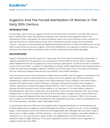 Eugenics And The Forced Sterilization Of Women In The Early 20th Century