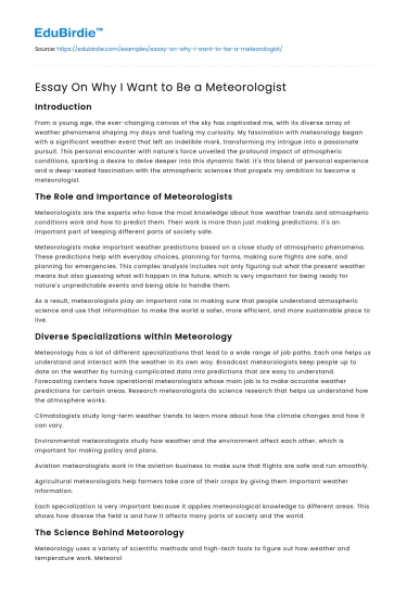 Essay On Why I Want to Be a Meteorologist