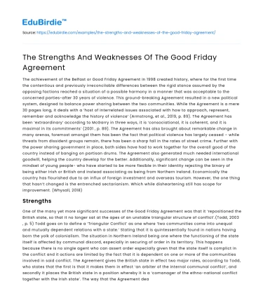 The Strengths And Weaknesses Of The Good Friday Agreement