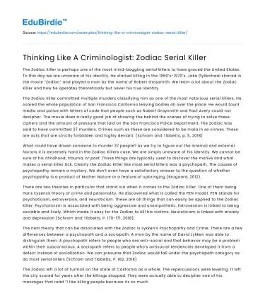 Thinking Like A Criminologist: Zodiac Serial Killer