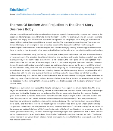 Themes Of Racism And Prejudice In The Short Story Desiree’s Baby