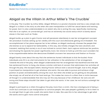 Abigail as the Villain in Arthur Miller’s ‘The Crucible’