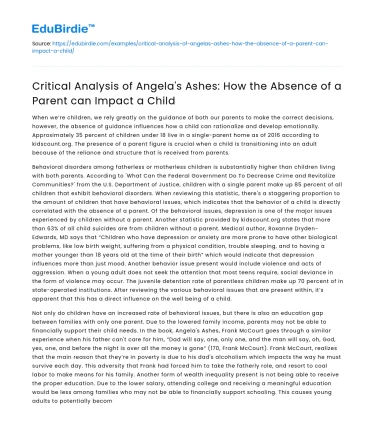 Impact of absent parent on child in Angela’s Ashes