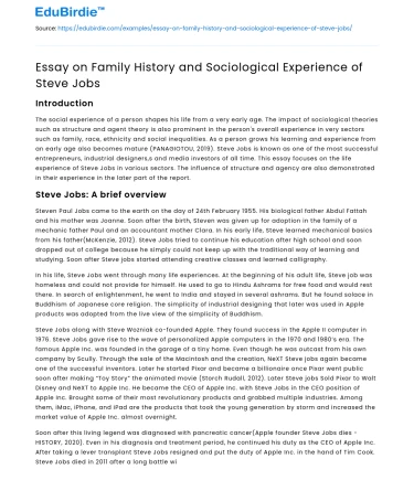 Essay on Family History and Sociological Experience of Steve Jobs