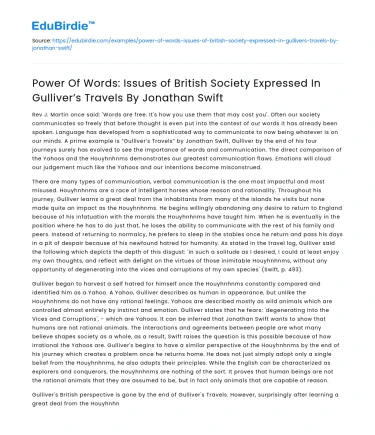 Power of Words in Gulliver’s Travels: British Society Issues