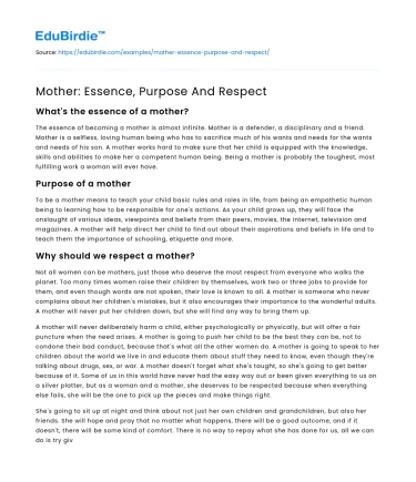 Mother: Essence, Purpose And Respect