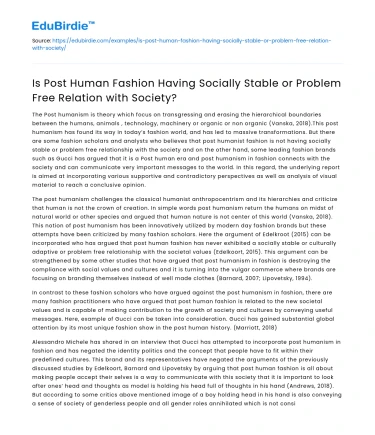 Post Human Fashion’s Relation with Society: Stable or Problematic?