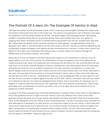 The Portrait Of A Hero On The Example Of Hector In Iliad