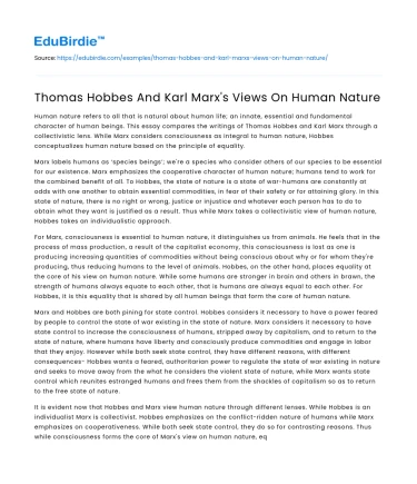 Thomas Hobbes And Karl Marx’s Views On Human Nature