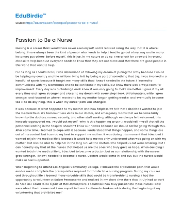 Passion to Be a Nurse