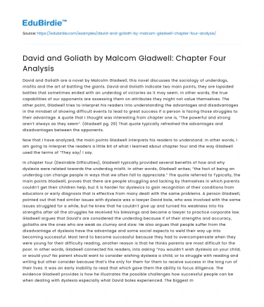 David and Goliath by Malcom Gladwell: Chapter Four Analysis