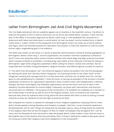 Letter From Birmingham Jail And Civil Rights Movement
