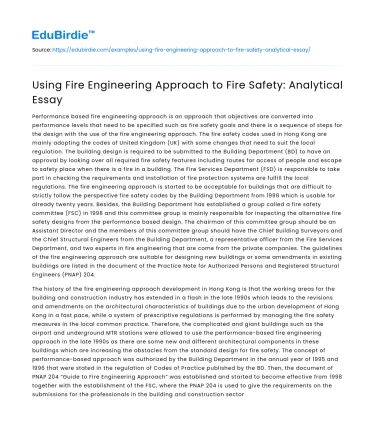 Using Fire Engineering Approach to Fire Safety: Analytical Essay