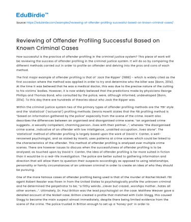 Reviewing of Offender Profiling Successful Based on Known Criminal Cases