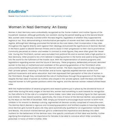Women in Nazi Germany: An Essay