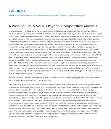 A Rose For Emily Versus Psycho: Comparative Analysis