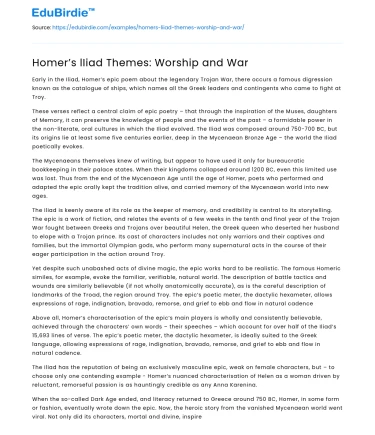 Homer’s lIiad Themes: Worship and War