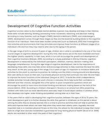 Development Of Cognitive Function Activities