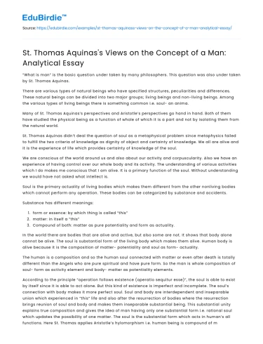St. Thomas Aquinas’s Views on the Concept of a Man: Analytical Essay