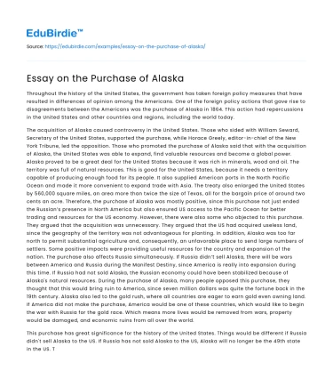 Essay on the Purchase of Alaska