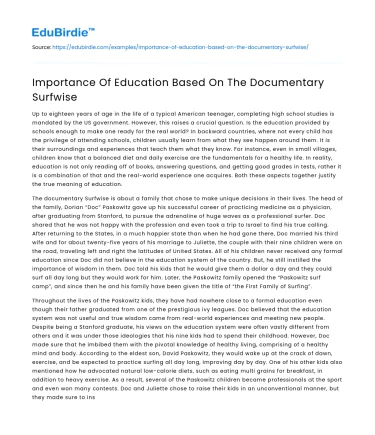 Importance Of Education Based On The Documentary Surfwise