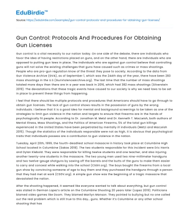 Gun Control: Protocols And Procedures For Obtaining Gun Licenses