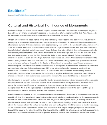 Cultural and Historical Significance of Monuments