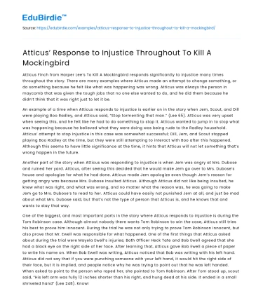 Atticus’ Response to Injustice Throughout To Kill A Mockingbird