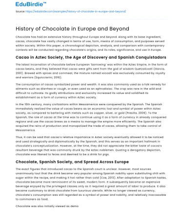History of Chocolate in Europe and Beyond