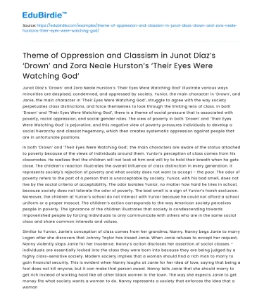 Oppression and Classism in ‘Drown’ and ‘Their Eyes Were Watching God’