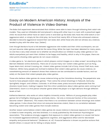 Violence in Video Games: Modern American History Analysis