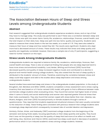 Sleep hours and stress levels in undergraduates