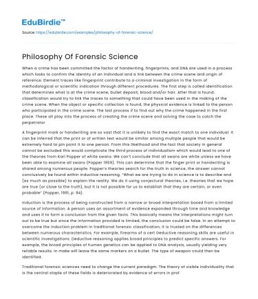 Philosophy Of Forensic Science