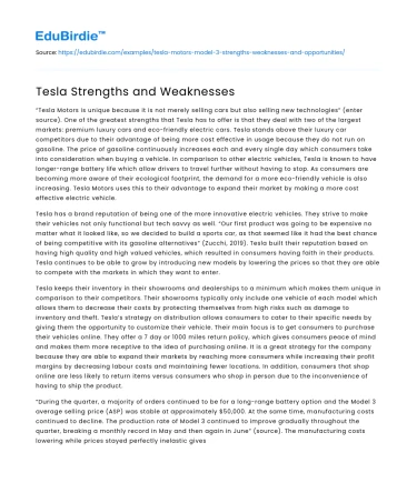 Tesla Strengths and Weaknesses